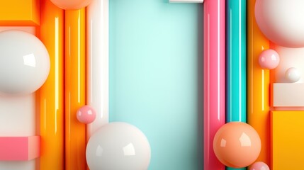 Aufkleber - This image features a vibrant arrangement of geometric shapes including spheres and tubes in various colors against a soft background, conveying a sense of playfulness.