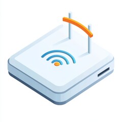 Poster - Isometric Illustration of a Modern WiFi Router with Antenna and Wireless Symbol for Internet Connection.