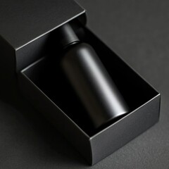 Aufkleber - Luxury Black: Matte Bottle Elegantly Presented in a Matching Box, Perfect for High-End Product Packaging Design 