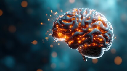 Poster - An artistic rendition of a brain emanating dynamic energy and light, embodying the essence of thinking, intelligence, and the complexity of the human mind in a modern context.