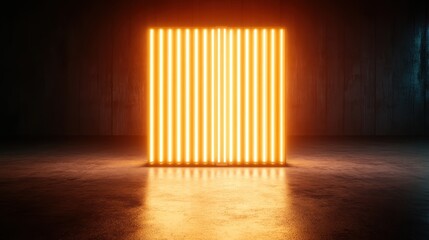 Poster - This image features a striking illuminated rectangle composed of vertical lines, creating a captivating visual experience that emphasizes modern design aesthetics against a dark backdrop.