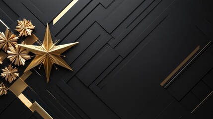 Poster - This image features a striking arrangement of golden stars against a sleek black background, creating a bold and luxurious aesthetic perfect for festive themes.