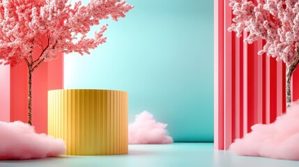 Aufkleber - This vibrant minimalist scene features pink trees against a bright background, showcasing a whimsical and playful aesthetic that evokes joy and creativity in design.