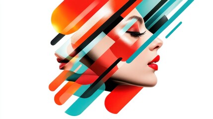Poster - This artistic representation features a woman's profile surrounded by energetic color strokes, reflecting modern aesthetics and the intersection of emotion and design through abstraction.