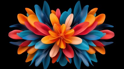 Aufkleber - A stunning floral design featuring a rich variety of colors, showcasing petals in vibrant orange, blue, and turquoise hues against a deep black background, exemplifying beauty.