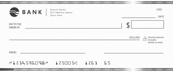 Wall Mural - blank bank check, checkbook cheque template with blue guilloche, vector mockup. money payment bank c