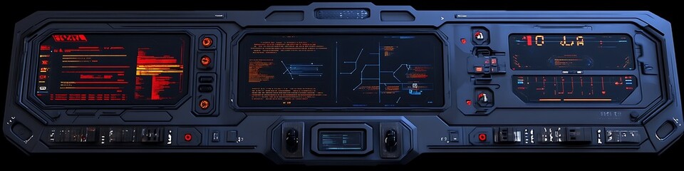 Poster - A futuristic digital interface with a large dark area for text