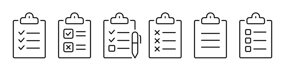 Poster - Checklist thin line icons set. Clipboard, checkmark, document, survey, checkbox icon. Editable stroke. Vector