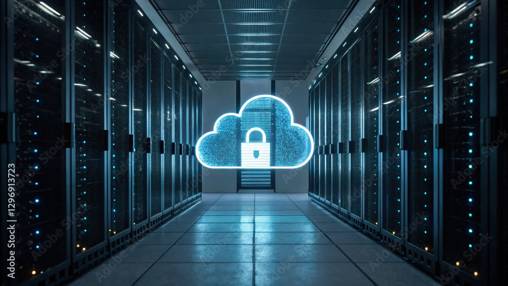 secure cloud storage system with data servers and lock symbol ...