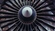 © Сергей Кошкаров - Front view of a powerful airplane jet engine turbine in bright light