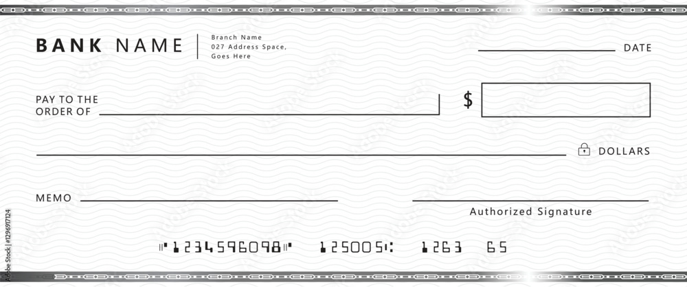 Blank bank check, checkbook cheque template with blue guilloche, vector ...
