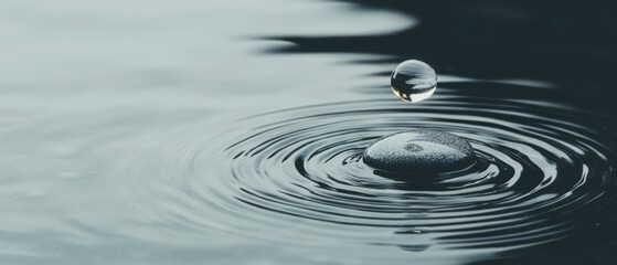 Poster - Water droplet impact creates ripples nature scene calm environment close-up view fluid dynamics