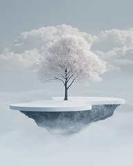 Poster - Surreal tree on floating island dreamlike sky digital art ethereal environment aerial perspective nature concept
