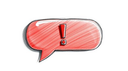 Poster - a hand-drawn red speech bubble containing an exclamation point, conveying importance and immediate a