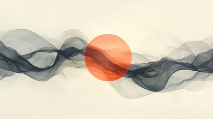 Poster - Flowing abstract lines with vibrant sun digital art modern design minimalistic artistic