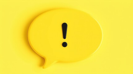 Poster - bright yellow speech bubble with an exclamation mark. a visual cue for attention, warning, or surpri