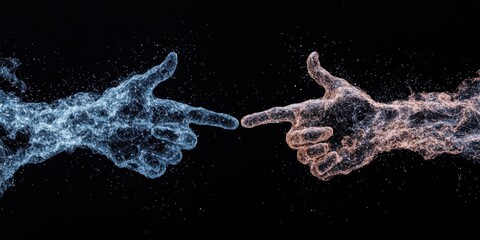 Poster - dynamic energy exchange between hands abstract environment digital art futuristic concept