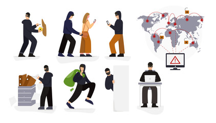 Poster - Infographics of hacker cyber crime with hacking and identity theft illustrations. Cyber attack of personal data, information, email. Vector drawing