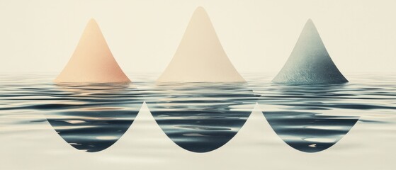 Poster - Serene water reflection with abstract peaks tranquil lake digital art calm environment aerial view visual harmony