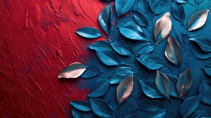 Sticker - Painting of Leaves on Red and Blue Background