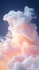 Poster - Dreamy cloud formation illuminated by stars night sky digital art ethereal atmosphere upward perspective