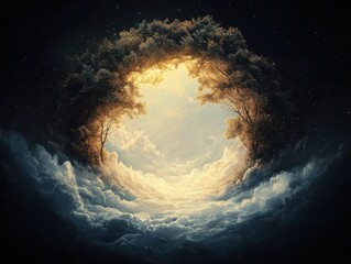 Poster - Dreamy celestial landscape ethereal skies digital art peaceful environment illuminated viewpoint