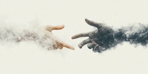 Poster - Connecting hands in a dreamlike cloudscape symbolizing unity and connection abstract art ethereal environment