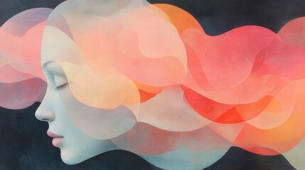 Poster - Dreamy abstract portrait of serene woman with flowing colors artistic space digital art introspective view emotions