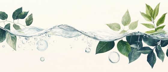 Poster - Water flowing through leaves nature scene - image calm environment artistic viewpoint eco concept