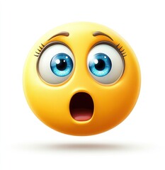 a yellow face with blue eyes and a mouth open