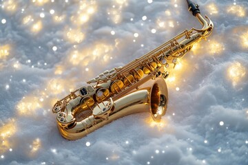 Wall Mural - Golden Saxophone on Snowy Ground