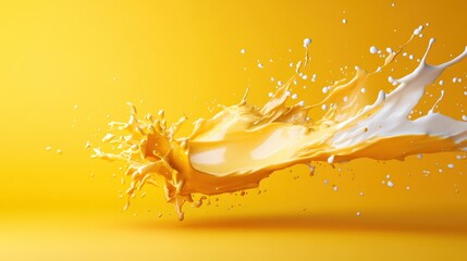 Poster - A striking splash of yellow and white liquid captures the essence of movement and creativity, set against a bright yellow background that emphasizes its vibrancy.