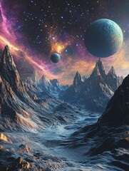 Wall Mural - mountain range with planets