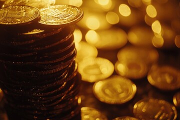 Wall Mural - Stack of Coins on Table