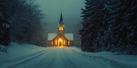 Wall Mural - church in snowy forest