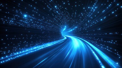 Poster - Glowing road, digital tunnel, data streams, night, futuristic travel, technology background