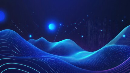 Poster - Abstract digital landscape, glowing waves, futuristic city