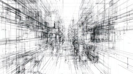 Poster - Abstract city, wireframe, perspective, digital art, background, futuristic design
