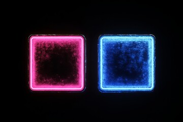 Poster - Abstract Neon Pink Blue Glowing Square Frames Dark Background Modern Digital Art Futuristic Technology Design Elegant Minimalist Style Graphic        