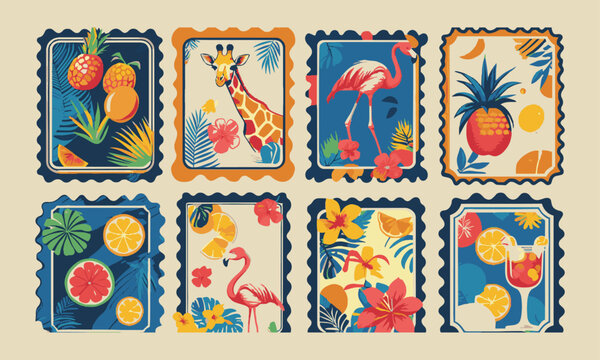Modern vector illustration of a collection of decorative postage stamp-style frames, easily editable,
