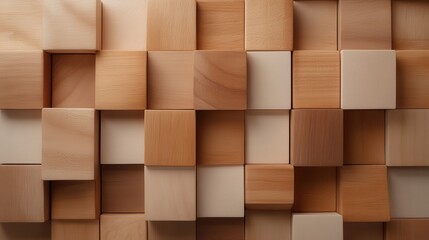 Poster - This image showcases a bright arrangement of wooden blocks in soft shades that create a visually engaging pattern, highlighting simplicity and elegance in a modern aesthetic.