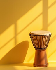 Poster - Rhythmic drum action on bright yellow background studio setting still life minimalist