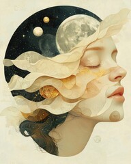 Poster - Celestial dreamscape artistic portrait surreal imagery ethereal environment profile view cosmic concept