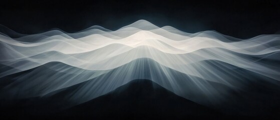 Poster - Flowing waves of light abstract digital art dark background ethereal landscape artistic perspective