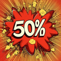 Aufkleber - Bold retro comic style 50 percent sale announcement for fashion promotions and discounts. Generative AI