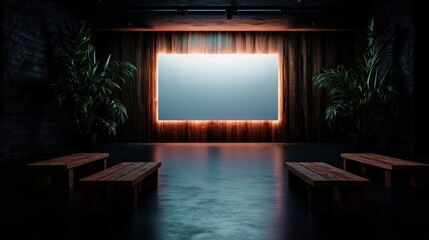 Poster - A sleek and modern interior featuring a futuristic screen that captures the essence of minimalism and technology, creating an ideal setup for presentations or media viewing.