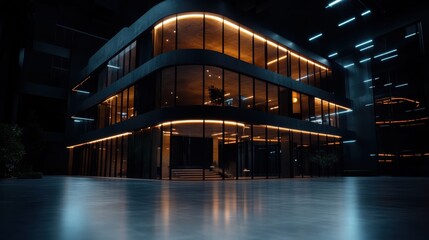 Poster - A sleek modern complex stands out against the night with vibrant lighting, showcasing the beauty of contemporary architecture intertwined with design flair.