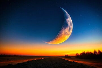 Wall Mural - Waxing Crescent Moon: Night Landscape Documentary Photography