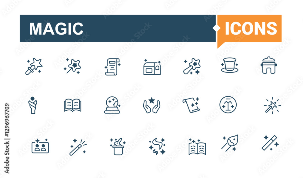 Magic Math Icons Magic icons. Contains linear outline icons like spell, tarot, magic ...
