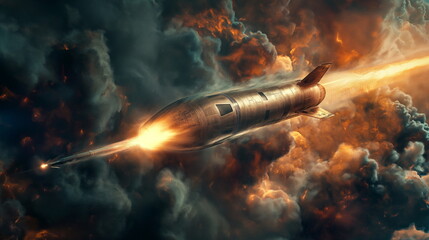 Wall Mural - The corvette launches a missile a trail of fire ri_003